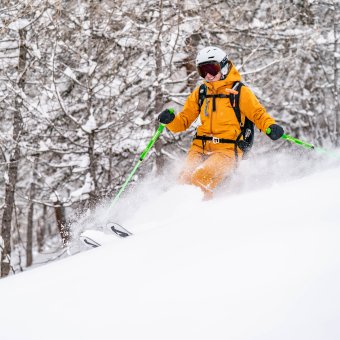 skieuse profitant de la poudreuse du domaine de Pelvoux-Vallouise